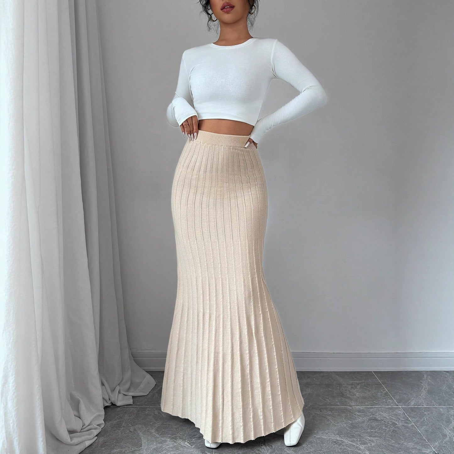 Women's Pleated Fishtail Skirt Apricot